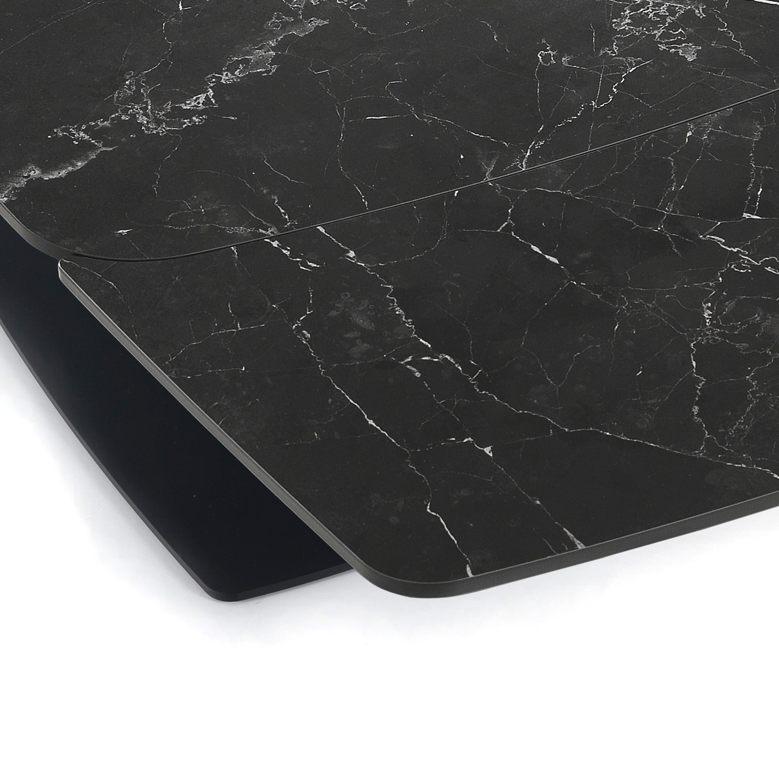 Tavolo Allungabile in ceramica STEFF BLACK MARBLE finitura Top Marmo Nero opaco e base in acciaio Nero opaco, 160-195-230x90 cm