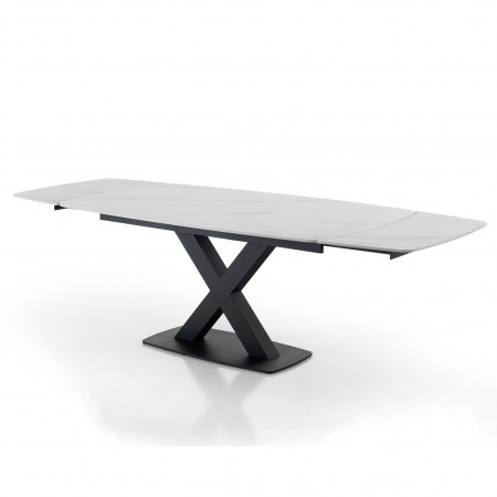 Tavolo Allungabile in ceramica STEFF WHITE MARBLE finitura Marmo Bianco opaco e base in acciaio Nero opaco, 160-195-230 x 90 cm