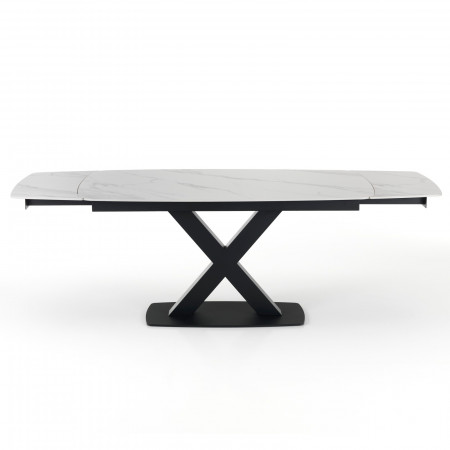 Tavolo Allungabile in ceramica STEFF WHITE MARBLE finitura Marmo Bianco opaco e base in acciaio Nero opaco, 160-195-230 x 90 cm
