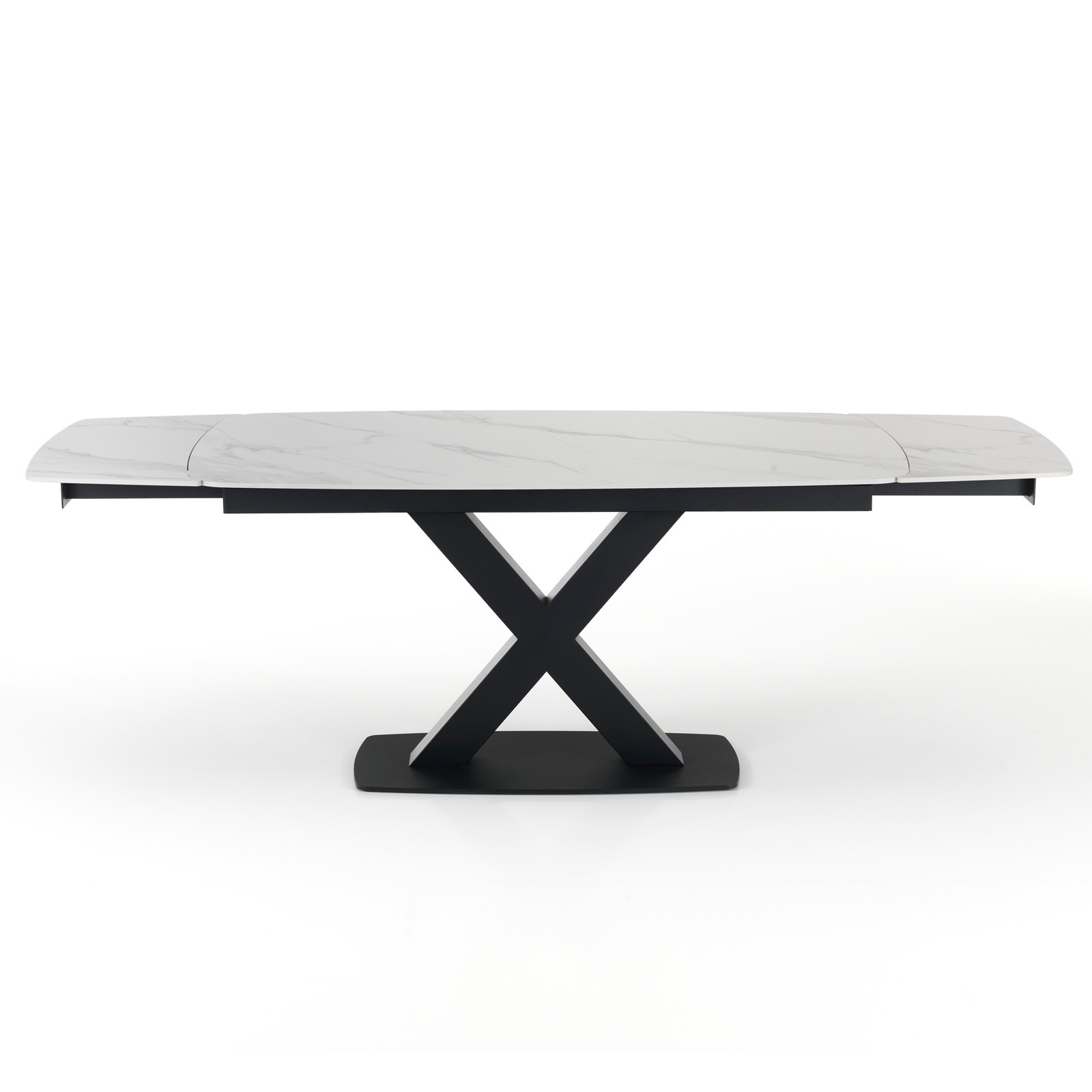 Tavolo Allungabile in ceramica STEFF WHITE MARBLE finitura Marmo Bianco opaco e base in acciaio Nero opaco, 160-195-230 x 90 cm