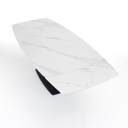 Tavolo Allungabile in ceramica STEFF WHITE MARBLE finitura Marmo Bianco opaco e base in acciaio Nero opaco, 160-195-230 x 90 cm