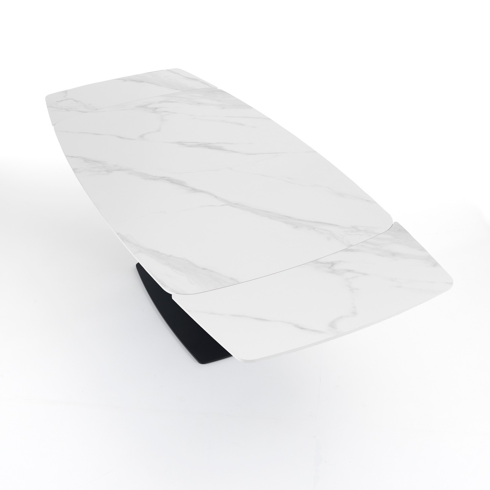 Tavolo Allungabile in ceramica STEFF WHITE MARBLE finitura Marmo Bianco opaco e base in acciaio Nero opaco, 160-195-230 x 90 cm