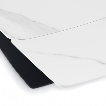 Tavolo Allungabile in ceramica STEFF WHITE MARBLE finitura Marmo Bianco opaco e base in acciaio Nero opaco, 160-195-230 x 90 cm