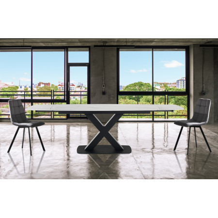 Tavolo allungabile STEFF WHITE MARBLE basamento Nero opaco piano in ceramica finitura Marmo Bianco opaco H.77 P.90 L.160/195/230