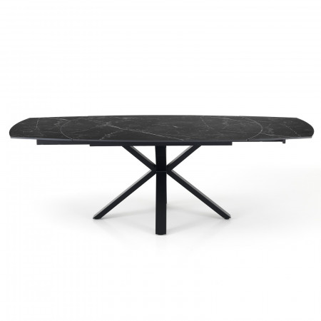 Tavolo Allungabile in ceramica MEGGY BLACK MARBLE finitura Top Marmo Nero opaco e base in acciaio Nero opaco, 140-210 x 90 cm