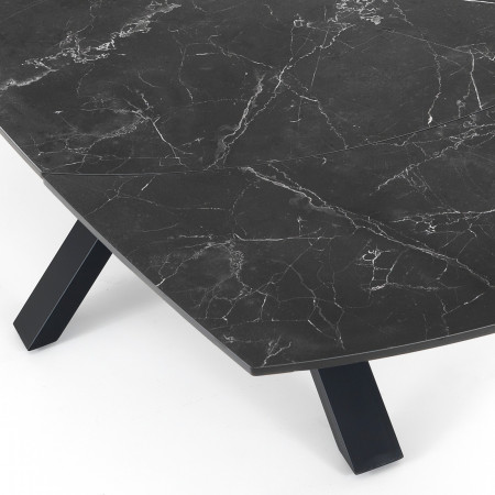 Tavolo Allungabile in ceramica MEGGY BLACK MARBLE finitura Top Marmo Nero opaco e base in acciaio Nero opaco, 140-210 x 90 cm