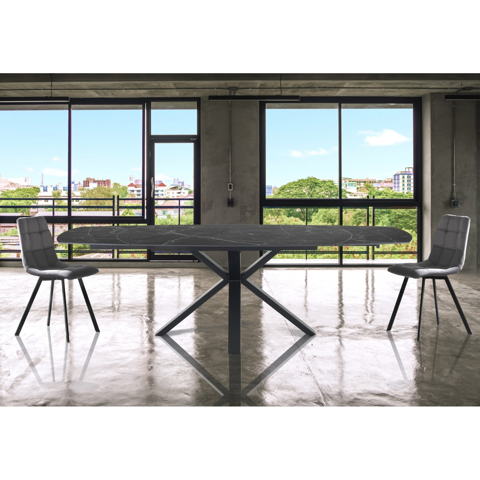 Tavolo allungabile MEGGY BLACK MARBLE basamento Nero opaco piano in ceramica finitura Marmo Nero opaco H.75 P.90 L.140/175/210