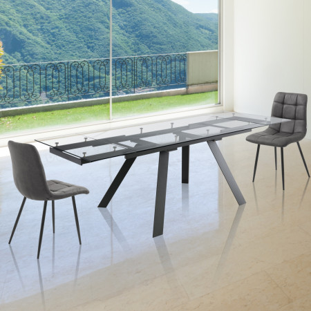 Tavolo Allungabile Jonathan in vetro temprato Trasparente e metallo Grigio opaco, 160-240x90 cm