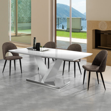 Tavolo Allungabile Elia verniciato Bianco lucido con allunga finitura Rovere 3D, 160-200x90 cm