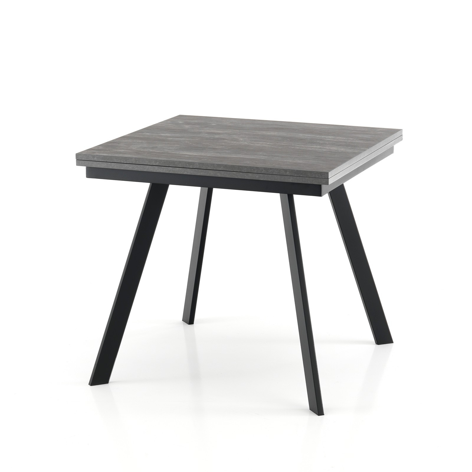 Tavolo Allungabile a libro JOSEPH CEMENT Top finitura Cemento e gambe in acciaio verniciato Nero opaco, 85-170 x 85 cm