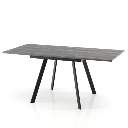 Tavolo Allungabile a libro JOSEPH CEMENT Top finitura Cemento e gambe in acciaio verniciato Nero opaco, 85-170 x 85 cm