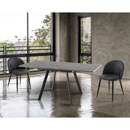 Tavolo Allungabile a libro JOSEPH CEMENT Top finitura Cemento e gambe in acciaio verniciato Nero opaco, 85-170 x 85 cm